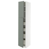 METOD / MAXIMERA hi cab w 2 doors/4 drawers, white/Nickebo matt grey-green, 40x60x220 cm