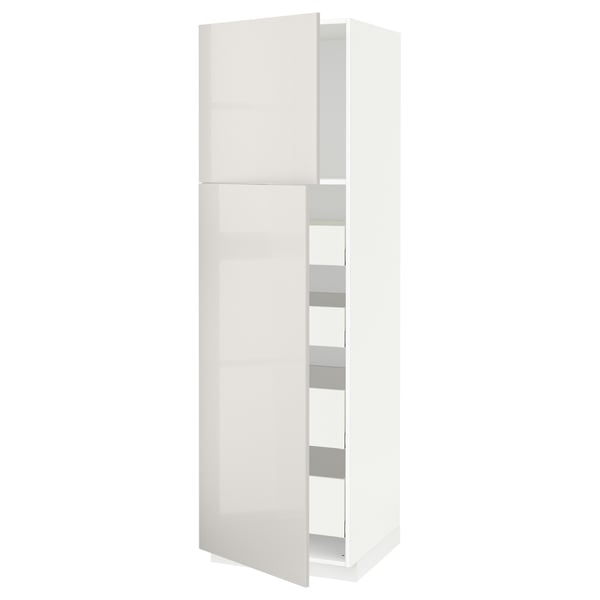METOD / MAXIMERA hi cab w 2 doors/4 drawers, white/Ringhult light grey, 60x60x200 cm