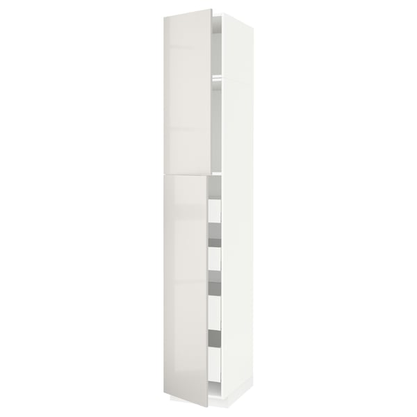 METOD / MAXIMERA hi cab w 2 doors/4 drawers, white/Ringhult light grey, 40x60x240 cm
