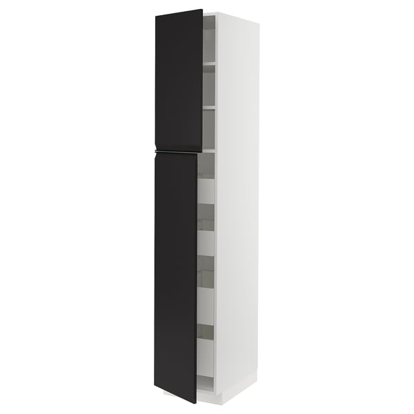 METOD / MAXIMERA hi cab w 2 doors/4 drawers, white/Upplöv matt anthracite, 40x60x220 cm