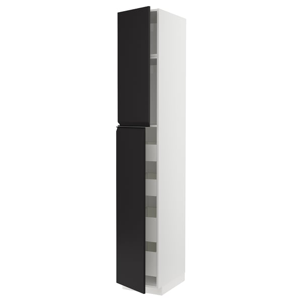 METOD / MAXIMERA hi cab w 2 doors/4 drawers, white/Upplöv matt anthracite, 40x60x240 cm