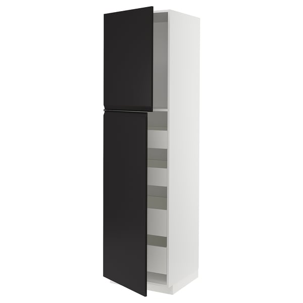 METOD / MAXIMERA hi cab w 2 doors/4 drawers, white/Upplöv matt anthracite, 60x60x220 cm