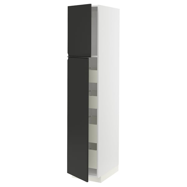 METOD / MAXIMERA hi cab w 2 doors/4 drawers, white/Upplöv matt anthracite, 40x60x200 cm
