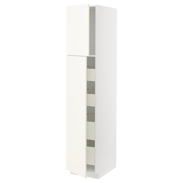 METOD / MAXIMERA hi cab w 2 doors/4 drawers, white/Vallstena white, 40x60x200 cm