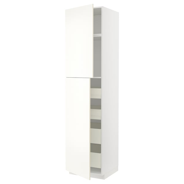 METOD / MAXIMERA hi cab w 2 doors/4 drawers, white/Vallstena white, 60x60x240 cm