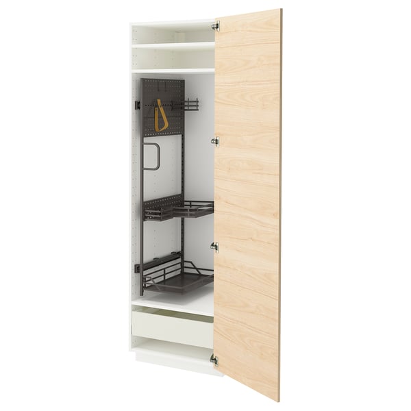 METOD / MAXIMERA high cabinet with cleaning interior, white/Askersund light ash effect, 60x60x200 cm