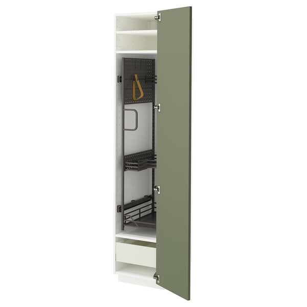 METOD / MAXIMERA high cabinet with cleaning interior, white/Axstad grey-green, 40x60x200 cm