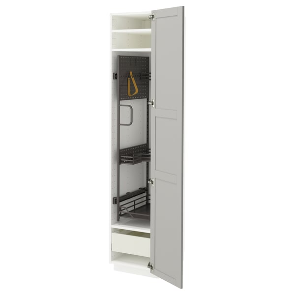 METOD / MAXIMERA high cabinet with cleaning interior, white/Lerhyttan light grey, 40x60x200 cm
