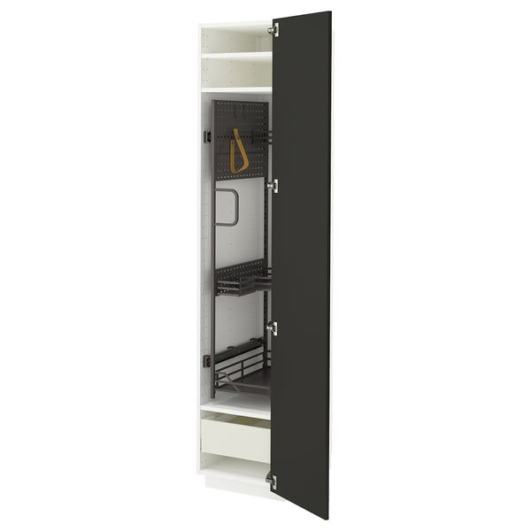 METOD / MAXIMERA high cabinet with cleaning interior, white/Nickebo matt anthracite, 40x60x200 cm