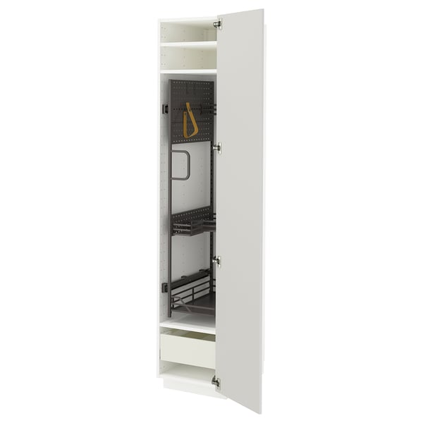 METOD / MAXIMERA high cabinet with cleaning interior, white/Ringhult light grey, 40x60x200 cm