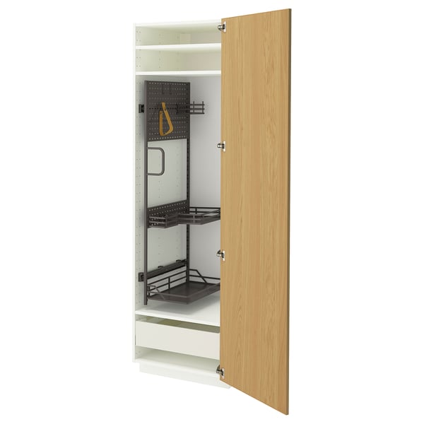 METOD / MAXIMERA high cabinet with cleaning interior, white/Sinarp oak veneer, 60x60x200 cm