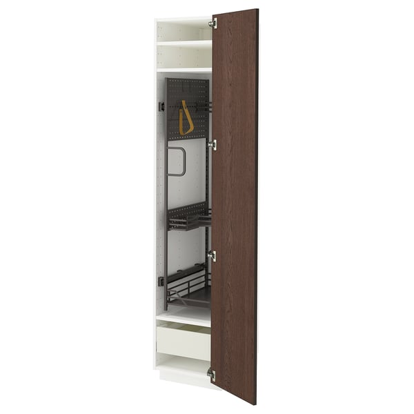 METOD / MAXIMERA high cabinet with cleaning interior, white/Sinarp brown, 40x60x200 cm
