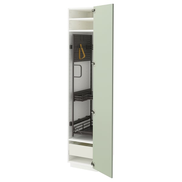 METOD / MAXIMERA high cabinet with cleaning interior, white/Stensund light green, 40x60x200 cm