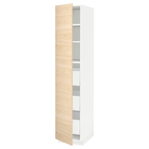 METOD / MAXIMERA high cabinet with drawers, white/Askersund light ash effect, 40x60x200 cm