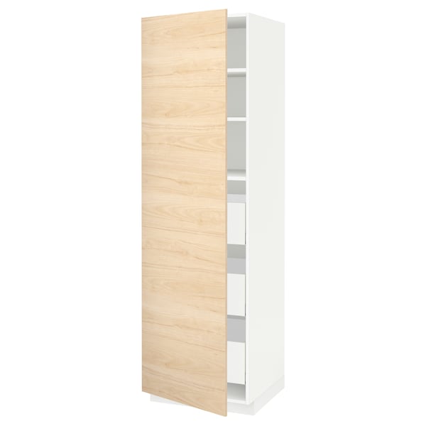 METOD / MAXIMERA high cabinet with drawers, white/Askersund light ash effect, 60x60x200 cm