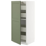 METOD / MAXIMERA high cabinet with drawers, white/Axstad grey-green, 60x60x140 cm