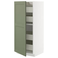 METOD / MAXIMERA high cabinet with drawers, white/Axstad grey-green, 60x60x140 cm