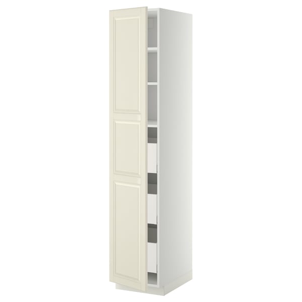 METOD / MAXIMERA high cabinet with drawers, white/Bodbyn off-white, 40x60x200 cm