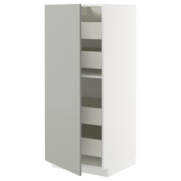 METOD / MAXIMERA high cabinet with drawers, white/Havstorp light grey, 60x60x140 cm