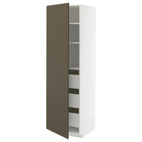 METOD / MAXIMERA high cabinet with drawers, white/Havstorp brown-beige, 60x60x200 cm