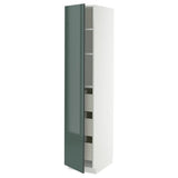 METOD / MAXIMERA high cabinet with drawers, white/Kallarp high-gloss dark grey-green, 40x60x200 cm