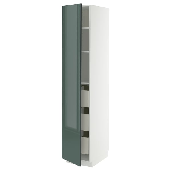 METOD / MAXIMERA high cabinet with drawers, white/Kallarp high-gloss dark grey-green, 40x60x200 cm