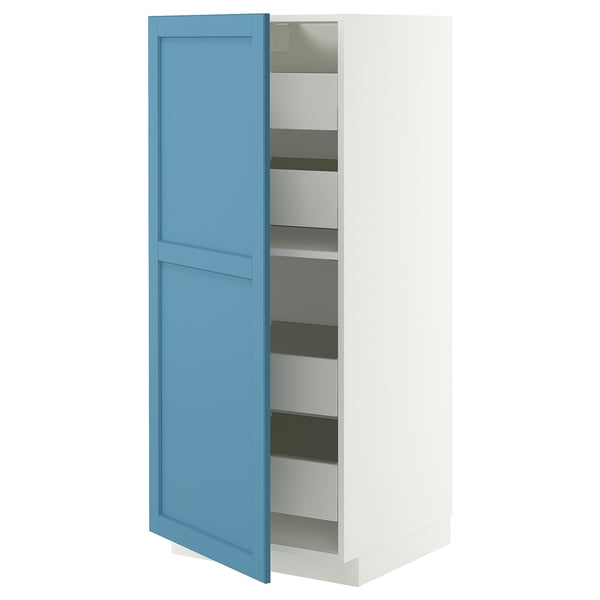 METOD / MAXIMERA high cabinet with drawers, white/Lerhyttan blue, 60x60x140 cm