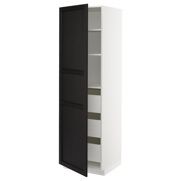 METOD / MAXIMERA high cabinet with drawers, white/Lerhyttan black stained, 60x60x200 cm