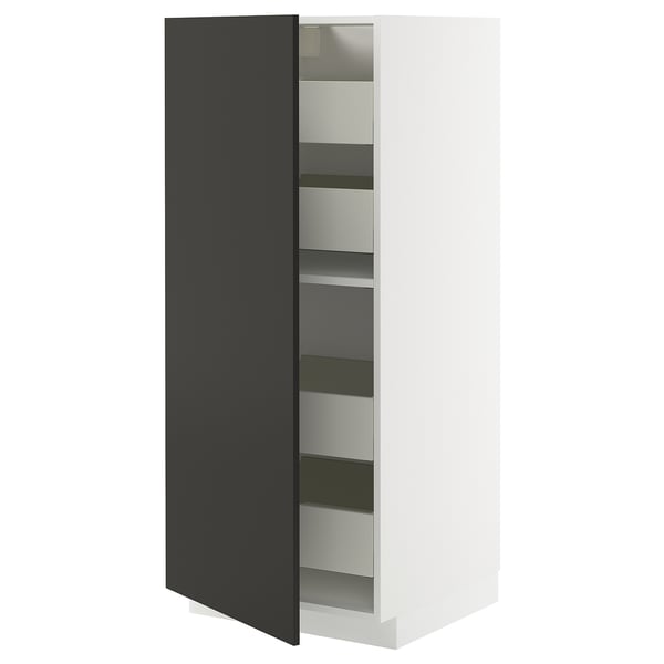 METOD / MAXIMERA high cabinet with drawers, white/Nickebo matt anthracite, 60x60x140 cm