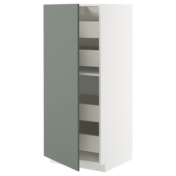 METOD / MAXIMERA high cabinet with drawers, white/Nickebo matt grey-green, 60x60x140 cm