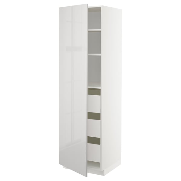 METOD / MAXIMERA high cabinet with drawers, white/Ringhult light grey, 60x60x200 cm