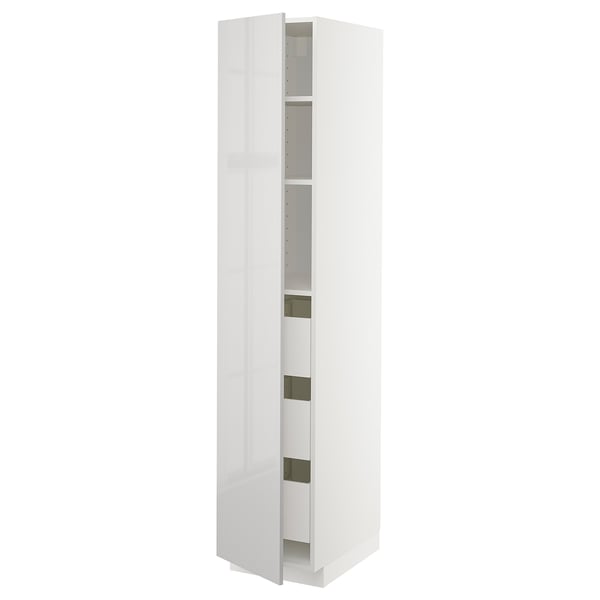 METOD / MAXIMERA high cabinet with drawers, white/Ringhult light grey, 40x60x200 cm