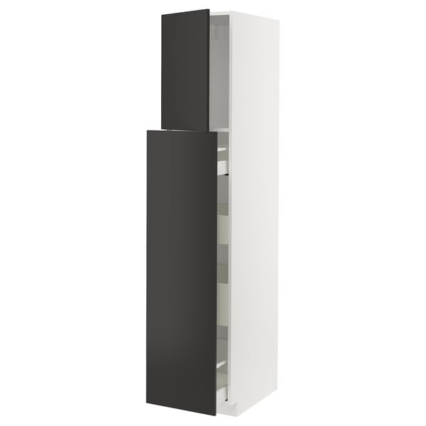METOD / MAXIMERA hc w p-o func 1dr/4drw, white/Nickebo matt anthracite, 40x60x200 cm