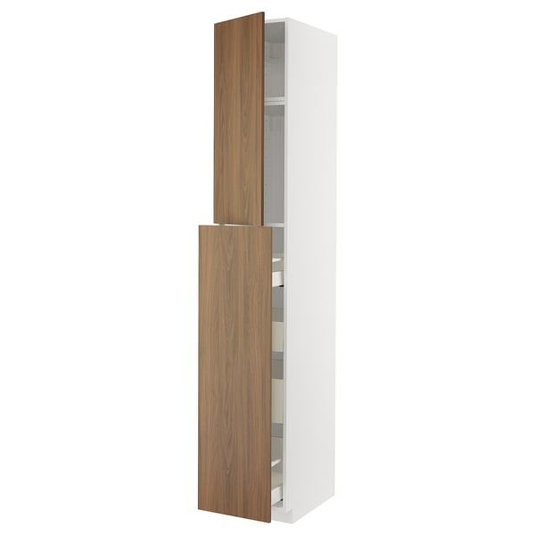 METOD / MAXIMERA hc w p-o func 1dr/4drw, white/Tistorp brown walnut effect, 40x60x240 cm