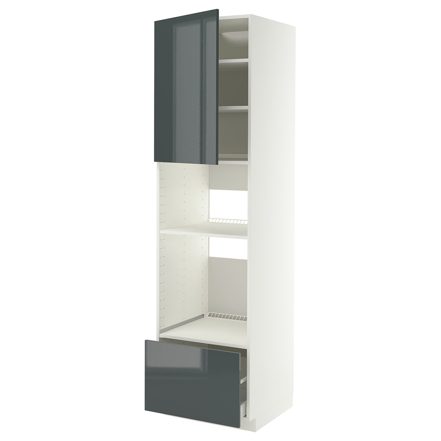 METOD / MAXIMERA high cabinet f built-in appliances, white/Kallarp high-gloss dark grey-green, 60x60x220 cm