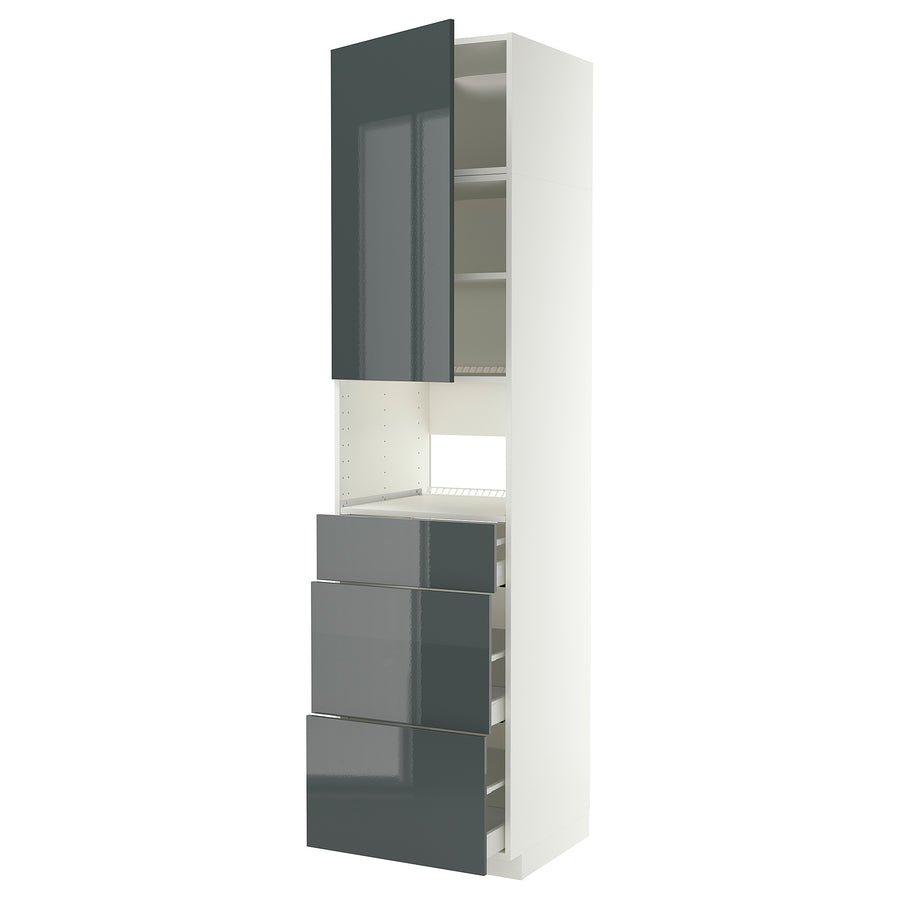 METOD / MAXIMERA high cabinet f built-in appliances, white/Kallarp high-gloss dark grey-green, 60x60x240 cm