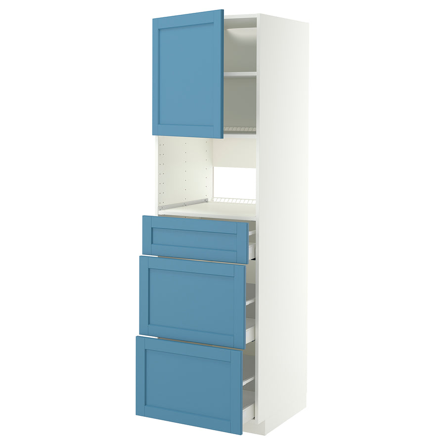 METOD / MAXIMERA high cabinet f built-in appliances, white/Lerhyttan blue, 60x60x200 cm