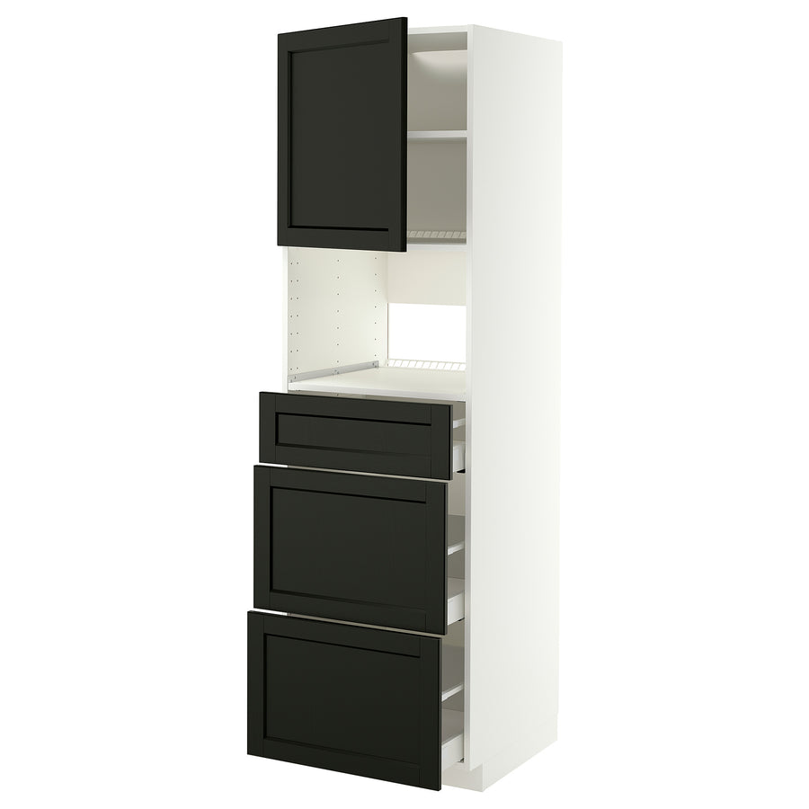 METOD / MAXIMERA high cabinet f built-in appliances, white/Lerhyttan black stained, 60x60x200 cm