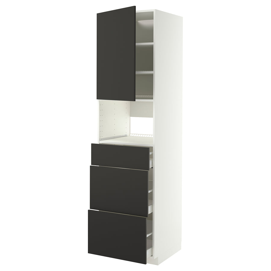 METOD / MAXIMERA high cabinet f built-in appliances, white/Nickebo matt anthracite, 60x60x220 cm