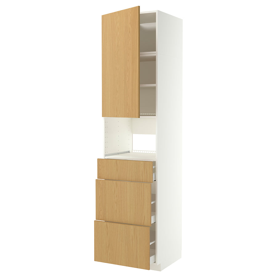 METOD / MAXIMERA high cabinet f built-in appliances, white/Sinarp oak veneer, 60x60x240 cm