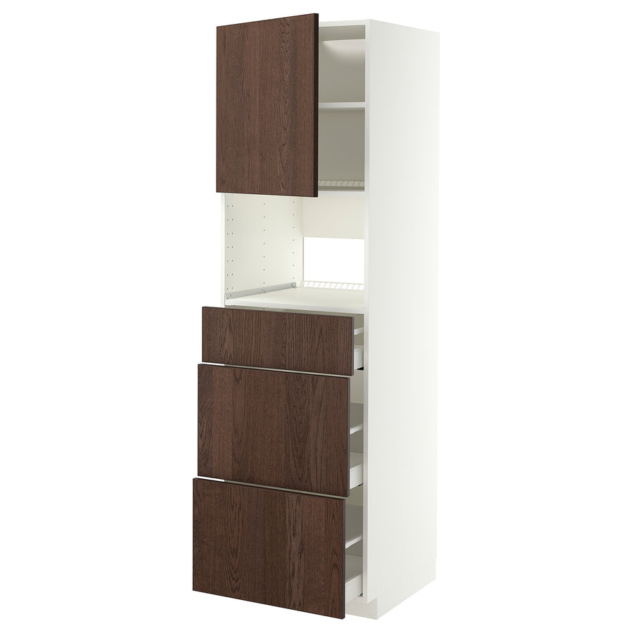 METOD / MAXIMERA high cabinet f built-in appliances, white/Sinarp brown, 60x60x200 cm