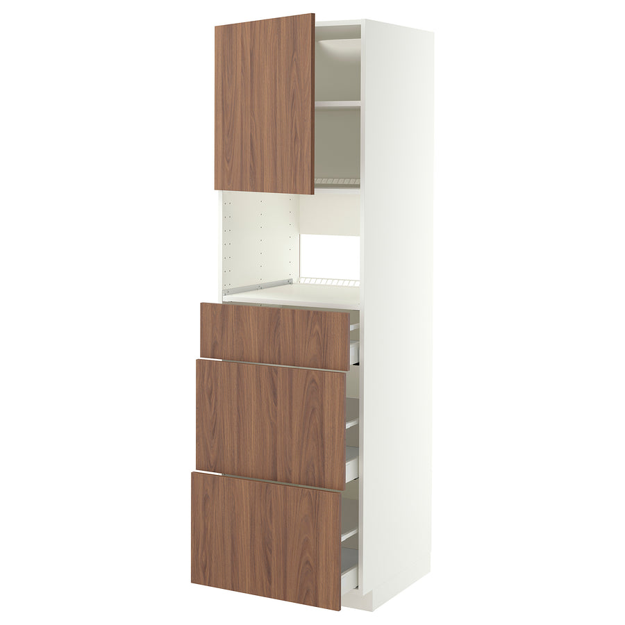 METOD / MAXIMERA high cabinet f built-in appliances, white/Tistorp brown walnut effect, 60x60x200 cm