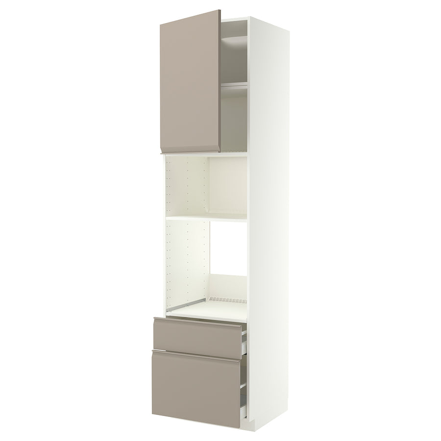 METOD / MAXIMERA high cabinet f built-in appliances, white/Upplöv matt dark beige, 60x60x240 cm