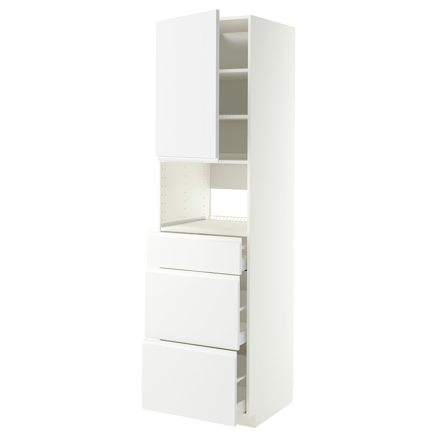 METOD / MAXIMERA high cabinet f built-in appliances, white/Voxtorp matt white, 60x60x220 cm