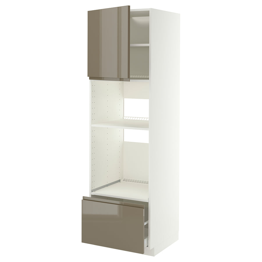 METOD / MAXIMERA high cabinet f built-in appliances, white/Voxtorp high-gloss dark grey-brown, 60x60x200 cm