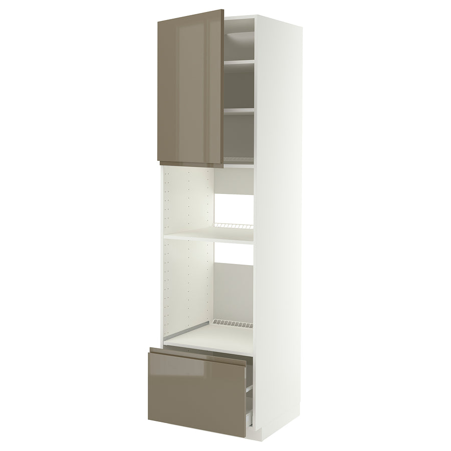 METOD / MAXIMERA high cabinet f built-in appliances, white/Voxtorp high-gloss dark grey-brown, 60x60x220 cm