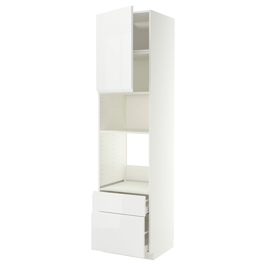 METOD / MAXIMERA high cabinet f built-in appliances, white/Voxtorp high-gloss/white, 60x60x240 cm