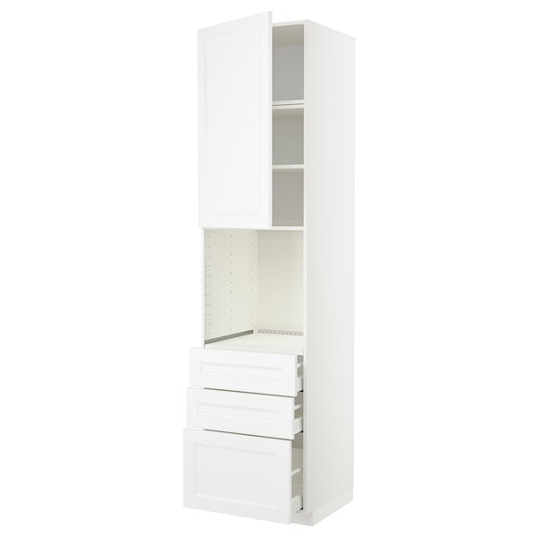 METOD / MAXIMERA high cab f oven w door/3 drawers, white/Axstad matt white, 60x60x240 cm