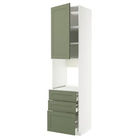 METOD / MAXIMERA high cab f oven w door/3 drawers, white/Axstad grey-green, 60x60x240 cm