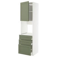 METOD / MAXIMERA high cab f oven w door/3 drawers, white/Axstad grey-green, 60x60x220 cm